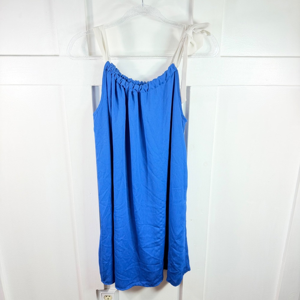 Peach Love California Blue Mini Dress White Bow Tie Straps Summer Sun Dress